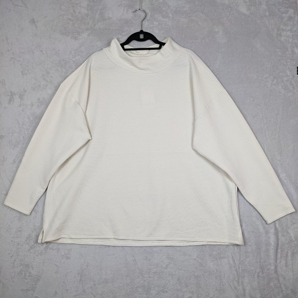 Wonderly Studio Womens Sweatshirt Size 3X ~ White Ribbed Long Sleeve Mock Neck